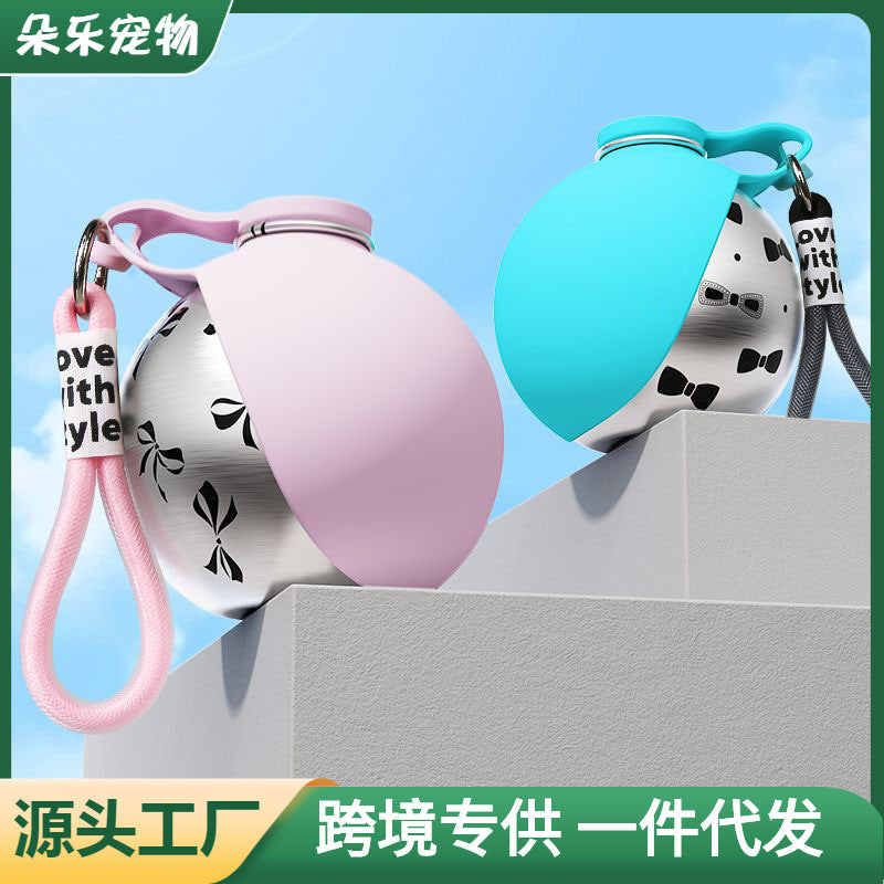 New pet supplies dog portable drinking water bottle 304 stainless steel hook spherical foldable drinking water
